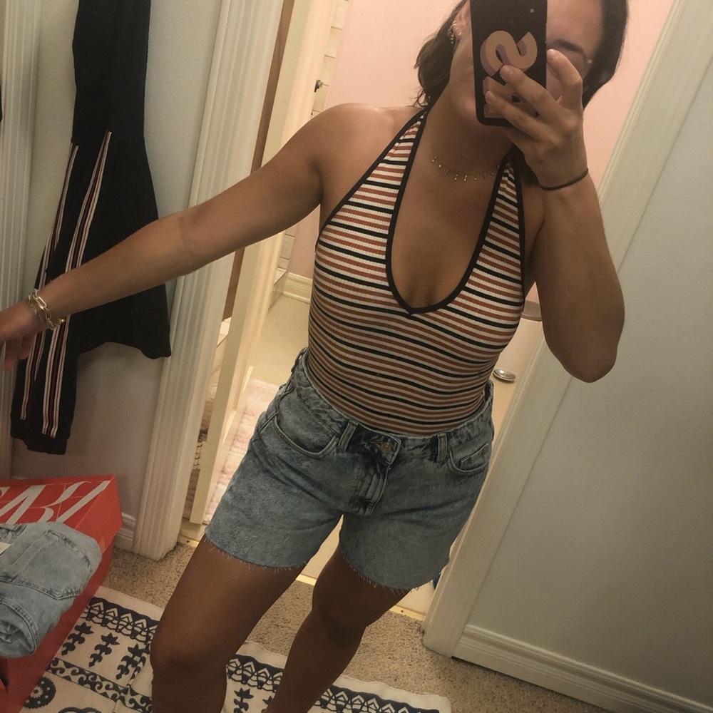 Halter Navy and Orange Bodysuit